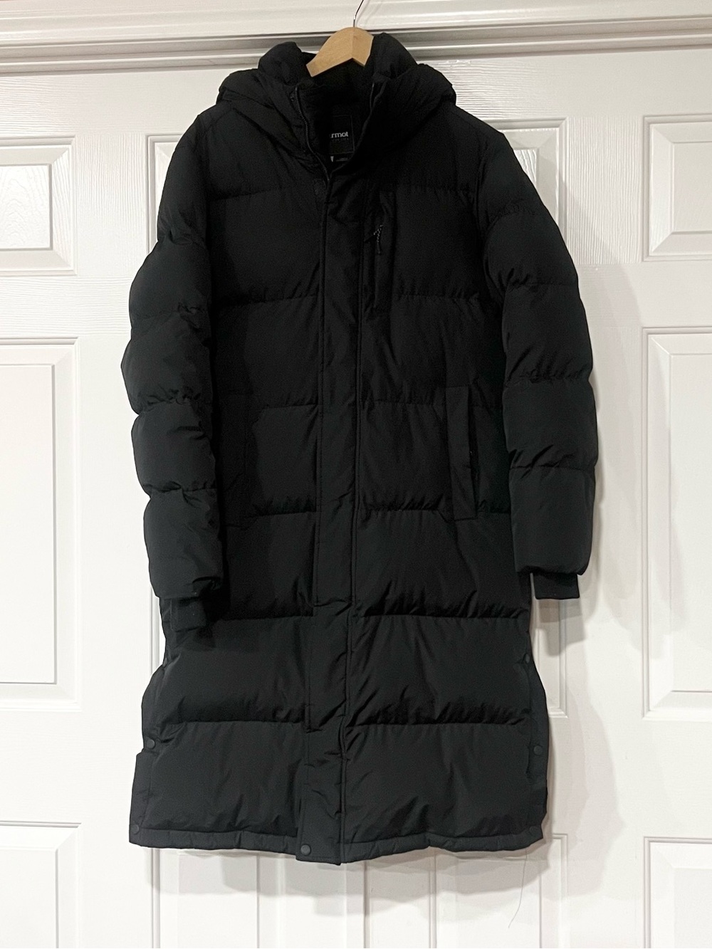 Marmot | Long Black Hooded Puffer Down Outdoor Coat